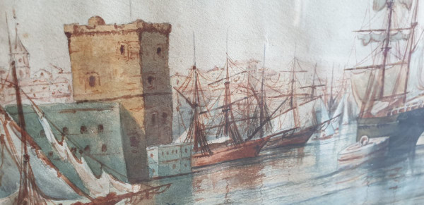 M Achard, Port De Marseille - Fort Saint Jean, Aquarelle Signée XIXème siècle