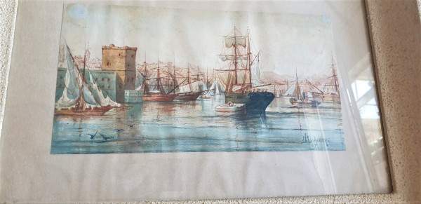 M Achard, Port De Marseille - Fort Saint Jean, Aquarelle Signée XIXème siècle