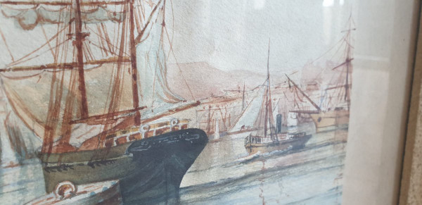 M Achard, Port De Marseille - Fort Saint Jean, Aquarelle Signée XIXème siècle