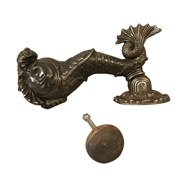 19th century cast iron door knocker, dolphin model