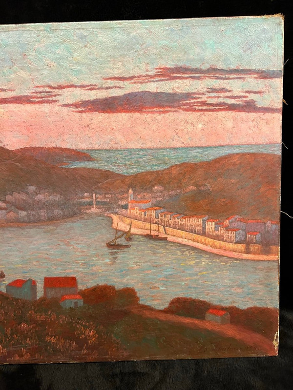 Ed . Poulain - Vue D'un Port Dated 1920 - Oil On Canvas