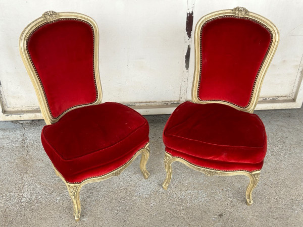 Pair Of Lacquered Low Chairs In Louis XV Style Circa 1950