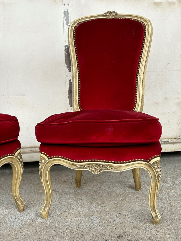 Pair Of Lacquered Low Chairs In Louis XV Style Circa 1950