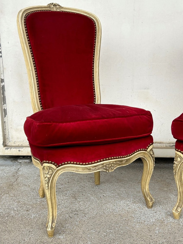 Pair Of Lacquered Low Chairs In Louis XV Style Circa 1950