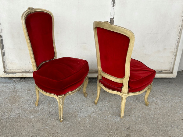 Pair Of Lacquered Low Chairs In Louis XV Style Circa 1950