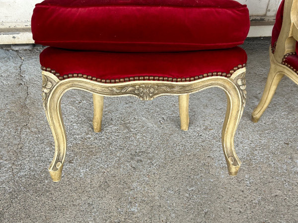 Pair Of Lacquered Low Chairs In Louis XV Style Circa 1950