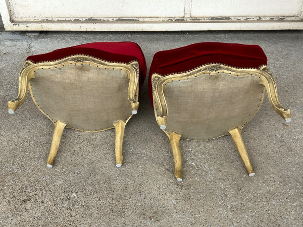 Pair Of Lacquered Low Chairs In Louis XV Style Circa 1950