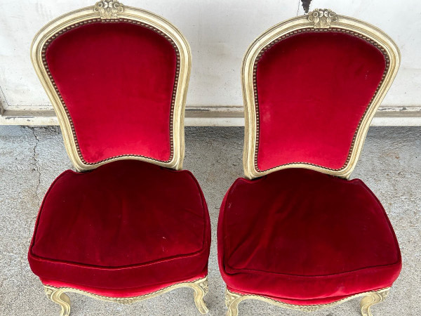 Pair Of Lacquered Low Chairs In Louis XV Style Circa 1950