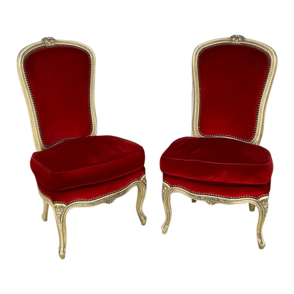 Pair Of Lacquered Low Chairs In Louis XV Style Circa 1950