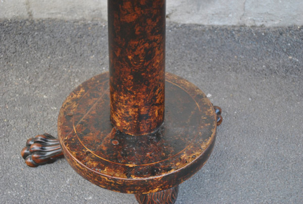 "Campanino" table in exotic wood marquetry, signed, 19th century