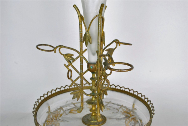 Centerpiece in bronze and glass, bamboo and elephant heads, Att Giroux, 19th century