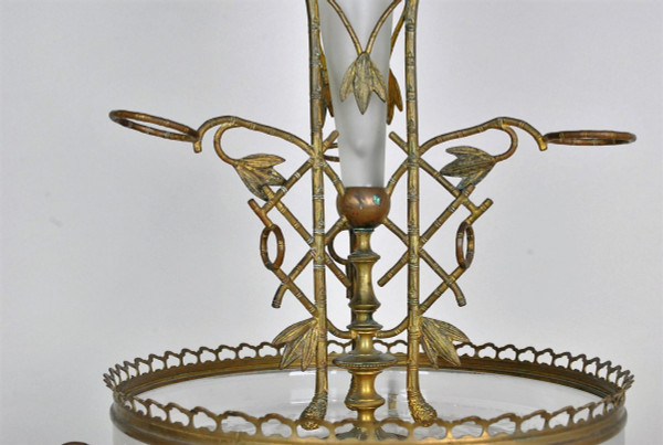 Centerpiece in bronze and glass, bamboo and elephant heads, Att Giroux, 19th century