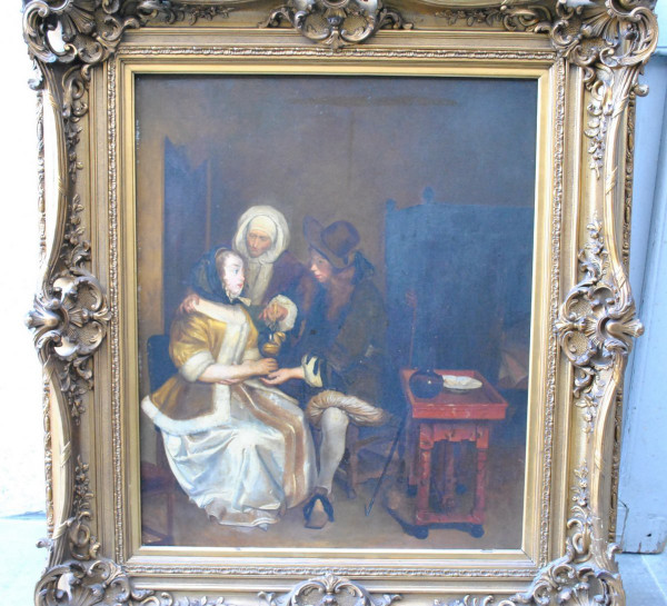 Huile Sur Toile, Scène d'Intérieur, école Du Nord, XIXème Siècle