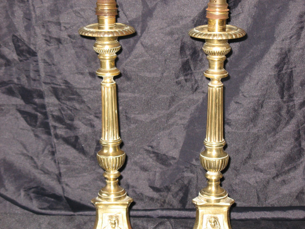 Pair of candlesticks mounted as bronze lamps from the early 20th century