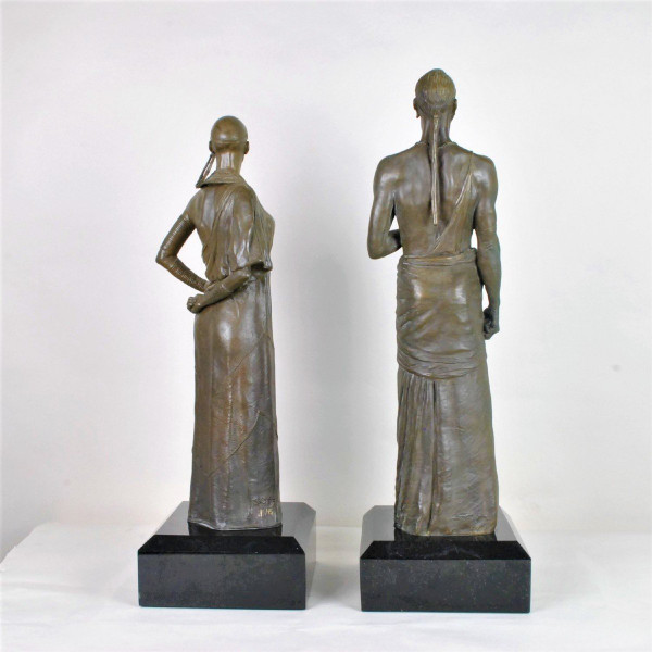 *Offre spéciale*Large Bronzes Couple Of Massai, 20th Century