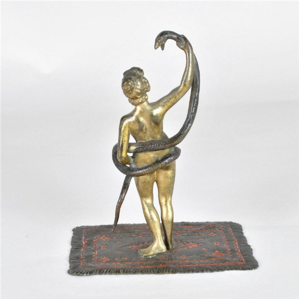 Bronze De Vienne, Orientale Nue Au Serpent, XIXème Siècle