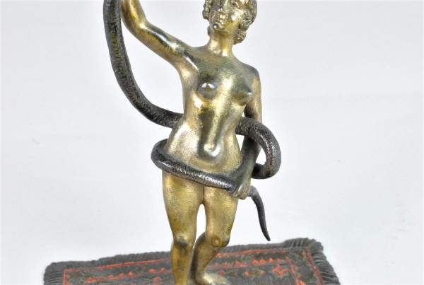 Bronze De Vienne, Orientale Nue Au Serpent, XIXème Siècle