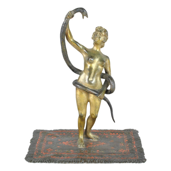 Bronze De Vienne, Orientale Nue Au Serpent, XIXème Siècle