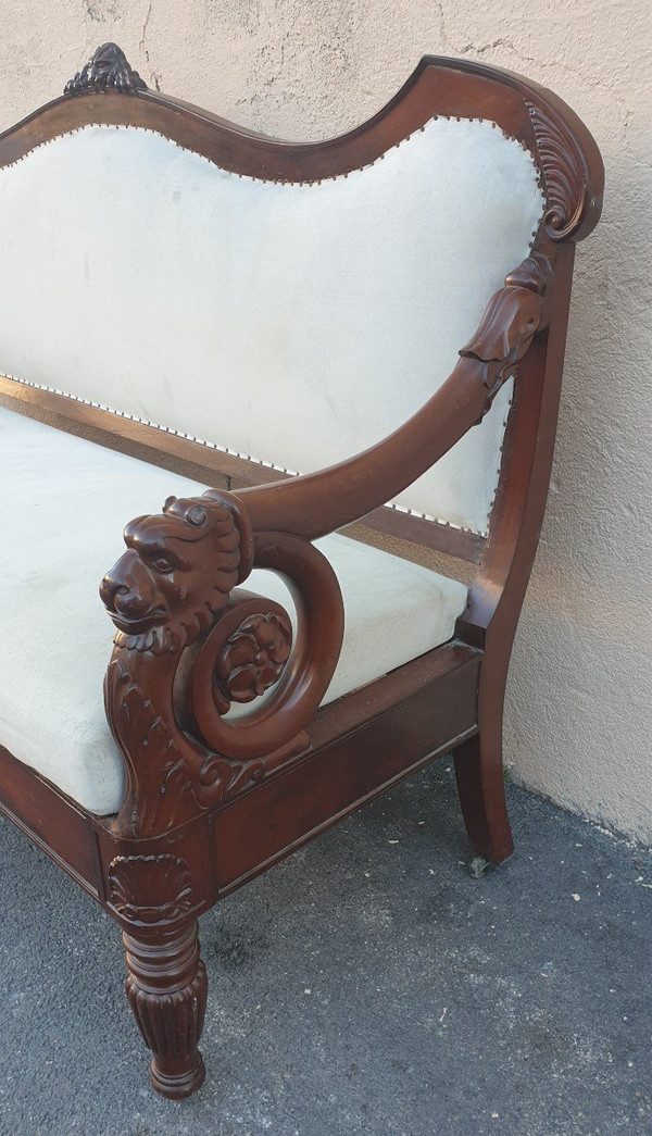 *Offre spéciale*Grande Banquette En  Acajou Avec Têtes De Lions, Gênes, XIXème Siècle