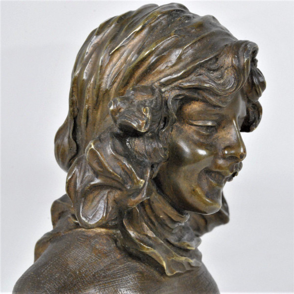 F Renard, Buste De Femme, Sculpture En Bronze, Art Nouveau, XXème Siècle