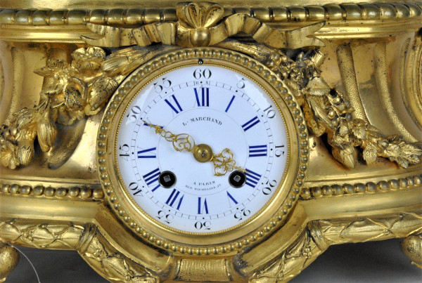 Bronze Clock, Woman With Flowers, Schenewerk, 19th century