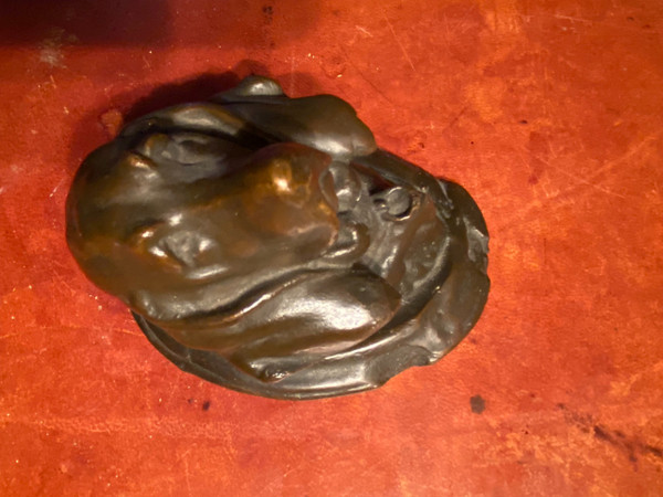 Very beautiful Basset Hound head in bronze with a beautiful patina from the 19th century oval wall sculpture