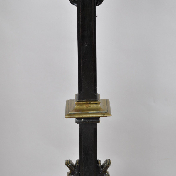 Pair Of Bronze And Iron Andirons, Gothic Style, 19th Century