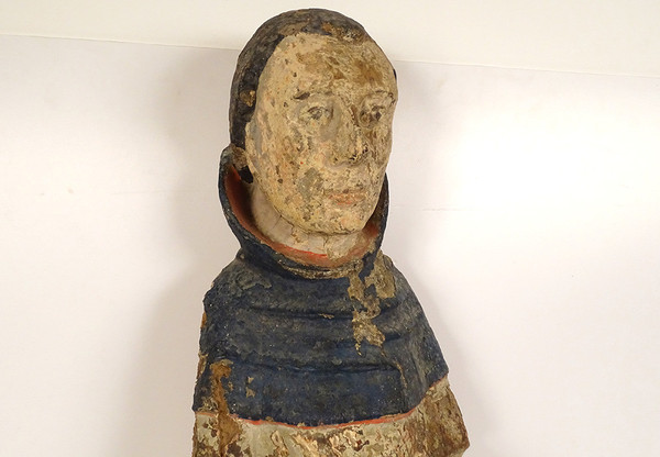 Große religiöse Statue aus polychromem Holz geschnitzter Saint-Roch-Hund aus dem 16. Jahrhundert