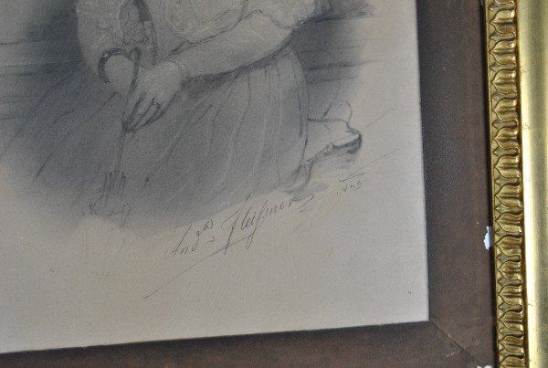 A Fleisner, Pair Of Drawings, Couple Of Young People, Circa 1842