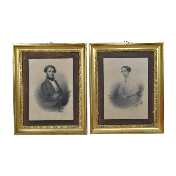 A Fleisner, Pair Of Drawings, Couple Of Young People, Circa 1842