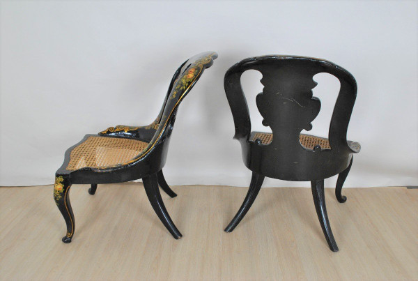 Paire De Fauteuils En Papier Mâché, XIXème Siècle