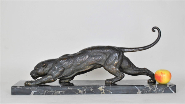 Dh Chiparus, Panther auf der Hut, seltenes Bronzemodell, signiert, Art Deco, 20. Jahrhundert