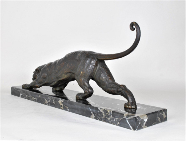 Dh Chiparus, Panther auf der Hut, seltenes Bronzemodell, signiert, Art Deco, 20. Jahrhundert