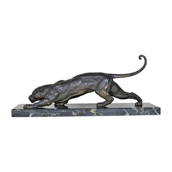 Dh Chiparus, Panther auf der Hut, seltenes Bronzemodell, signiert, Art Deco, 20. Jahrhundert