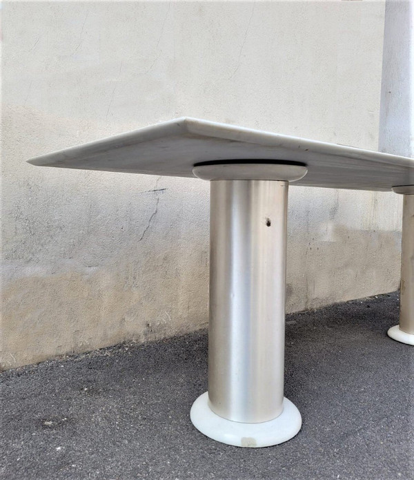 *Offre spéciale *Lino Sabattini, Console In Marble And Brushed Aluminum, 20th Century