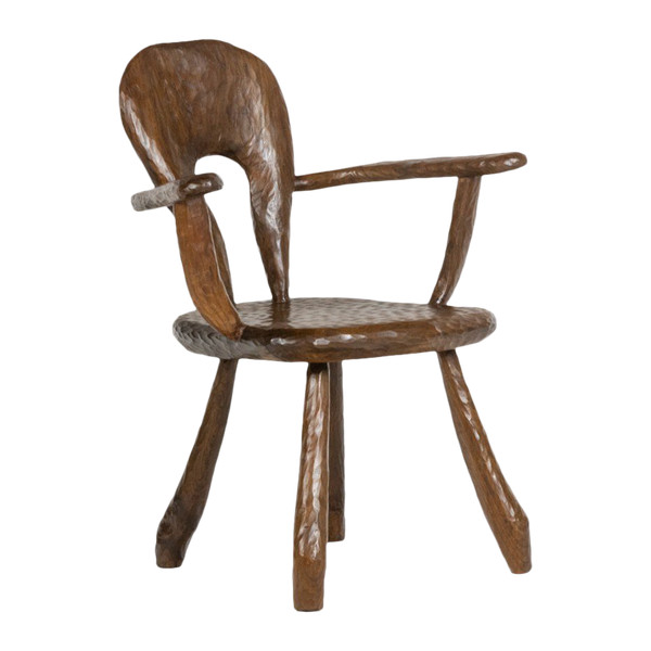 Maison Chevalier, Fauteuil Brutaliste en bois gougé. Années 1960.