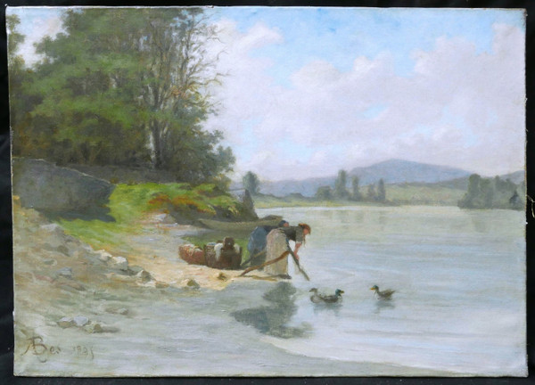 FRENCH school in 1895, Washerwomen at the river