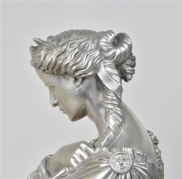 Clesinger / Collas, Pair Of Busts In Silvered Bronze, 19th Century