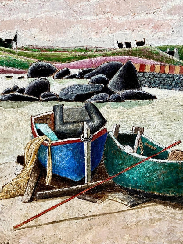 François Szulman, Painting 1970s, View of Port "Breton Barques".