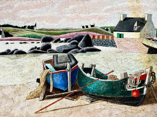 François Szulman, Painting 1970s, View of Port "Breton Barques".