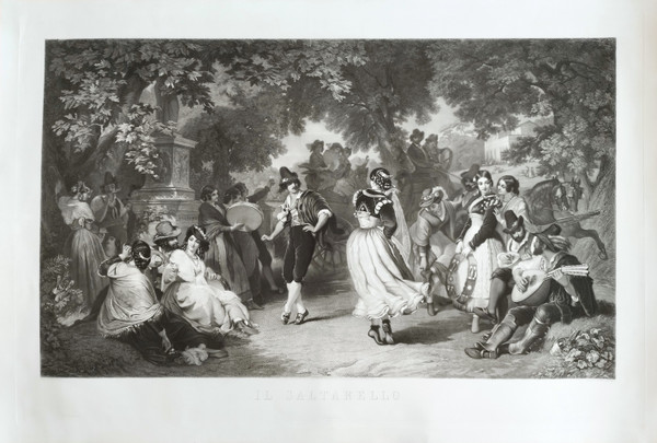 Il Saltarello The Italian Dance Large Engraving 19th