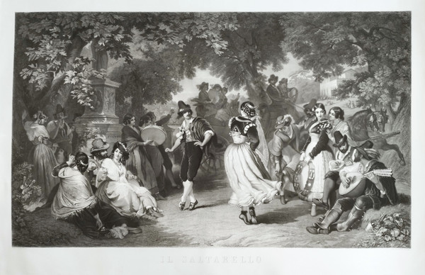 Il Saltarello The Italian Dance Large Engraving 19th