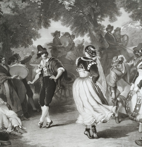 Il Saltarello La Dance italienne Grande Gravure 19ème