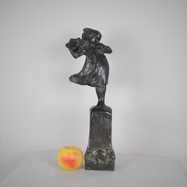 Robin Shippard, Little Girl With Puppy, Bronze Signed And Dated 1901