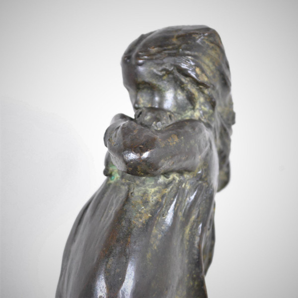 Robin Shippard, Little Girl With Puppy, Bronze Signed And Dated 1901