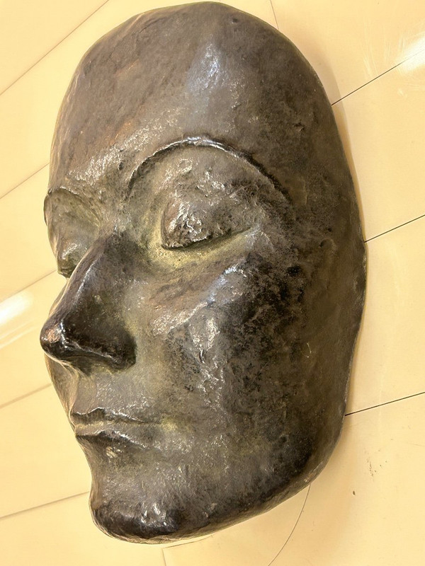 Bronze Mask Signed Seiler Dated 45 - Height 16 Cm