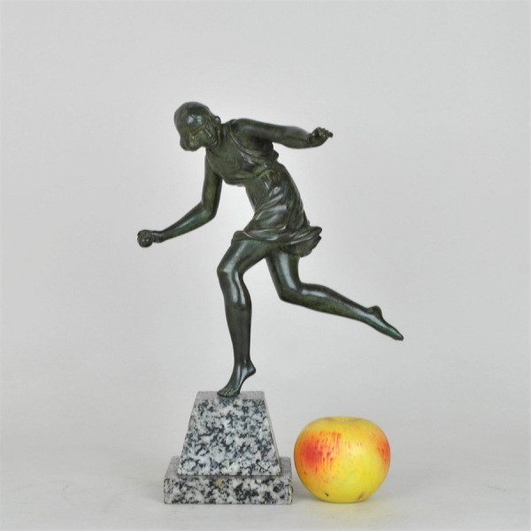 P Le Faguays, Woman with a Ball, Signed Bronze, Art Deco, 20th Century