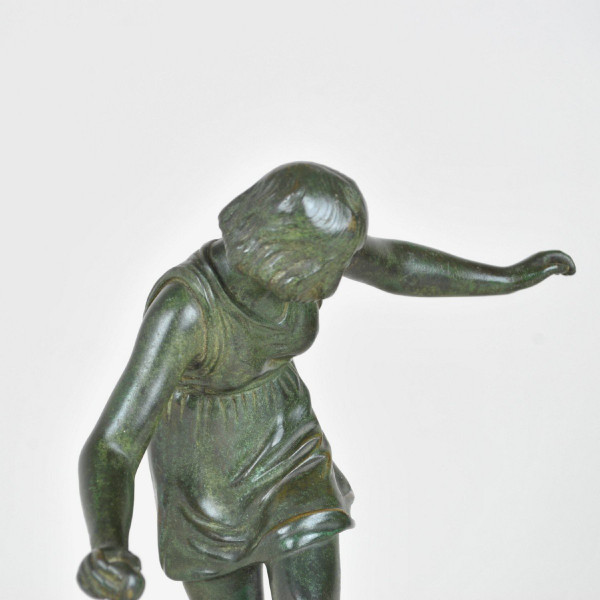 P Le Faguays, Woman with a Ball, Signed Bronze, Art Deco, 20th Century