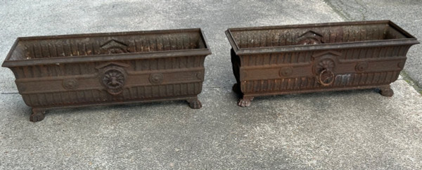 Important Pair Of 19th Century Cast Iron Claw Foot Planters - L 100 Cm