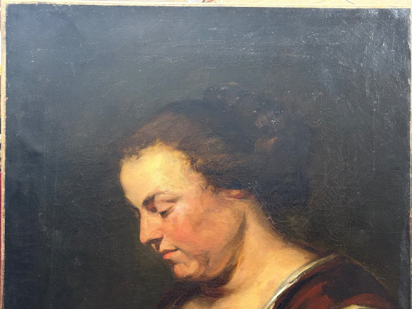 Huile Sur Toile - Portrait De Femme à La Lecture époque Début XIXe